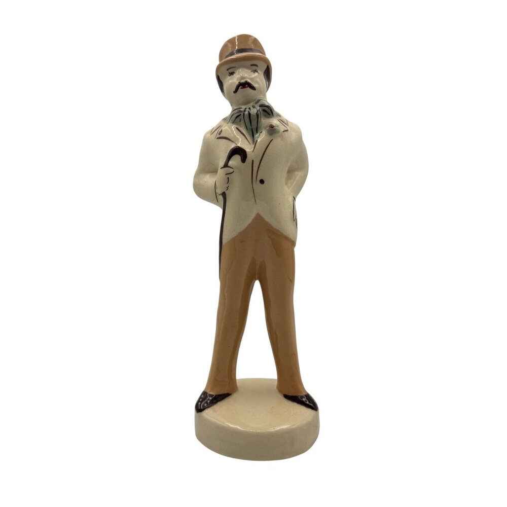 Vintage Ceramic Gentleman Figurine With Bowler Hat & Cane 1920s